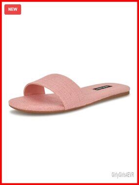 Slip-On Flat Sandals with Square Toe and Raffia Upper